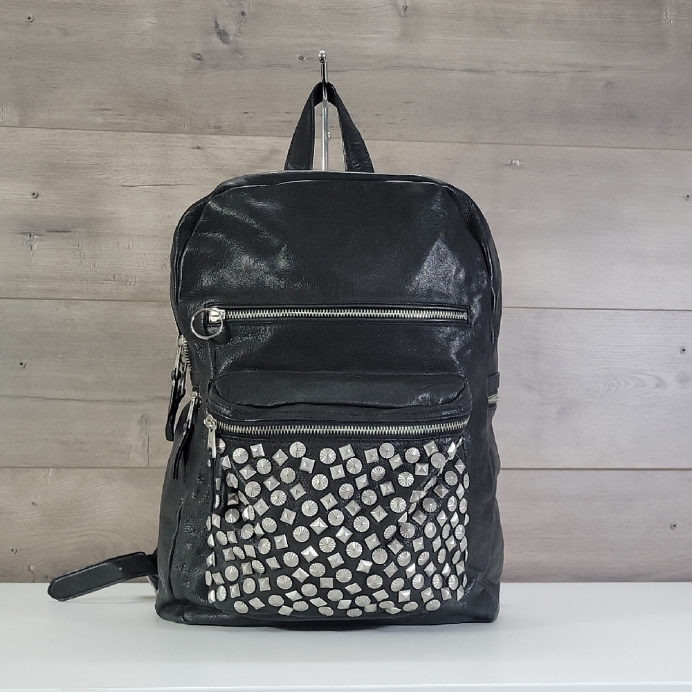Ash Black Studded Leather Backpack Bag
